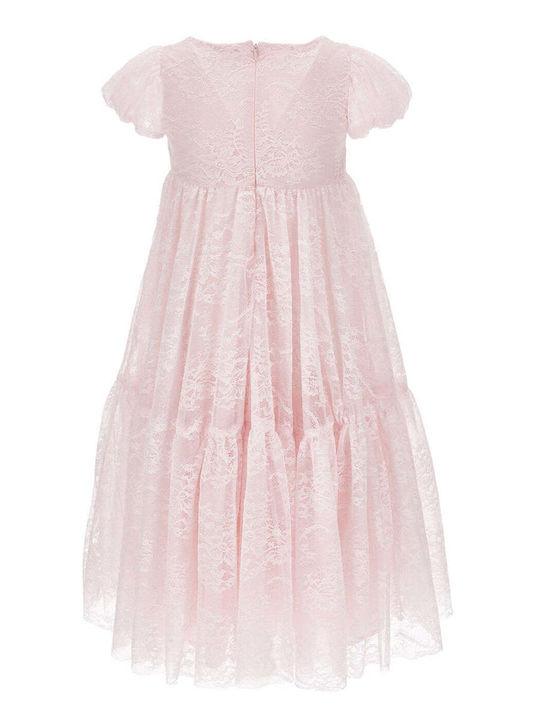 Παιδικό Φόρεμα Κοντομάνικο με Δαντέλα Floral Pink