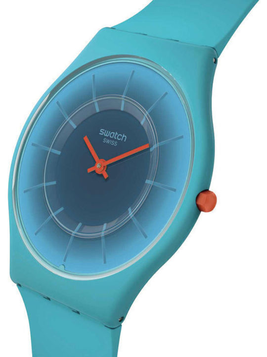 Swatch Radiantly Γυναικείο Ρολόι 34mm Μπαταρίας με Μπλε Καουτσούκ Λουράκι