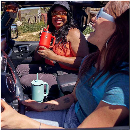 Hydro Flask Travel Tumbler Handled Tumbler Θερμός Ανοξείδωτο BPA Free 946ml Ροζ με Καλαμάκι και Λαβή