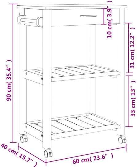vidaXL vidaXL Küchenregal Hölzernes 3 Ebenen Rosa 60x40x90cm