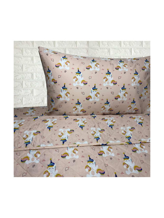 Astron Italy Σετ Σεντόνια Μονά Βαμβακερά Unicorn Donuts Pink 175x260cm
