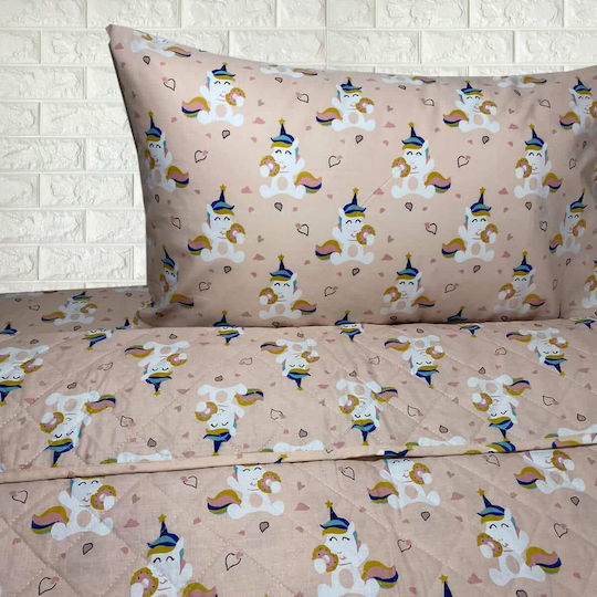 Astron Italy Kids Sheets Set Single Cotton Unicorn Donuts Pink 175x260cm