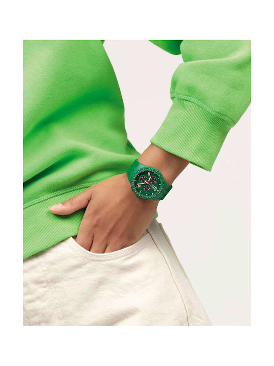 Swatch Watch Chronograph Battery with Green Rubber Strap