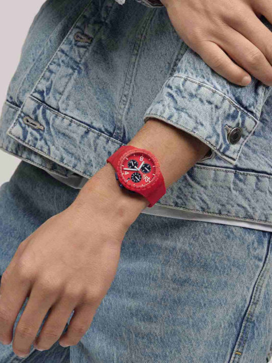 Swatch Primarily Red Ανδρικό Ρολόι 42mm Χρονογράφος Μπαταρίας με Κόκκινο Καουτσούκ Λουράκι