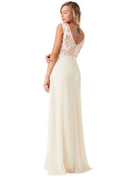 Summer Maxi Evening Dress with Tulle & Sheer Champagne