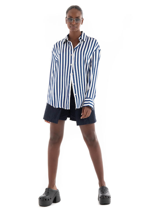 Only Women's Satin Striped Long Sleeve Shirt White