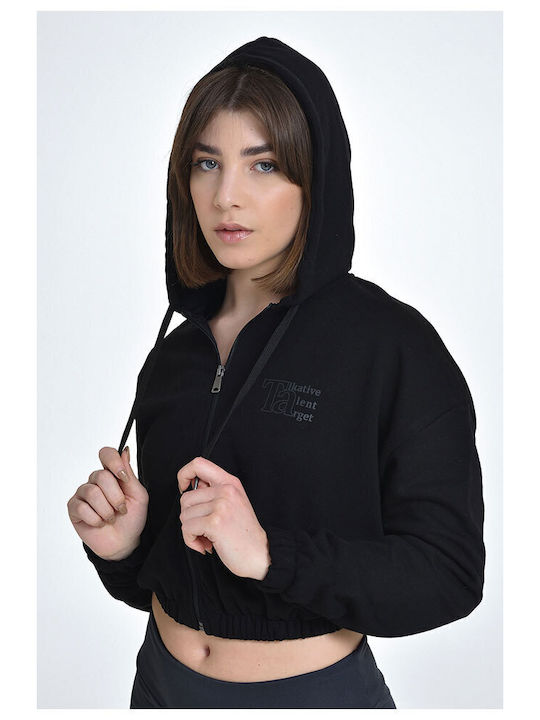 Cropped Women's Sweatshirt Jacket Hooded Black
