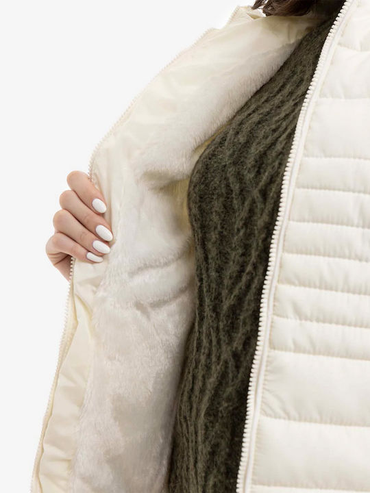 Kurz Damen Puffer Jacke für Winter Ecru