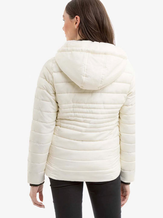 Kurz Damen Puffer Jacke für Winter Ecru