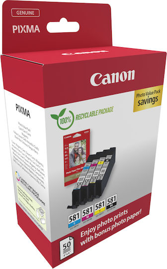 Canon Cli-581 Bk C M Y Original Photo Value Pack with 1 InkJet Ink Cyan / Magenta / Yellow / Black (2106C006)