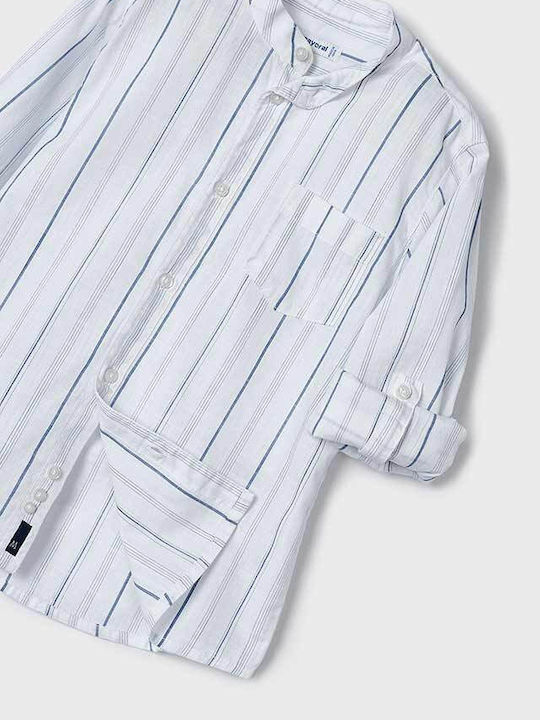 Kids Striped Shirt Long Sleeve Linen White