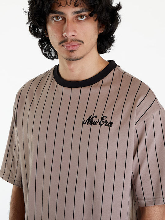 New Era Pinstripe Men's Short Sleeve Blouse Ash Brown/ Black