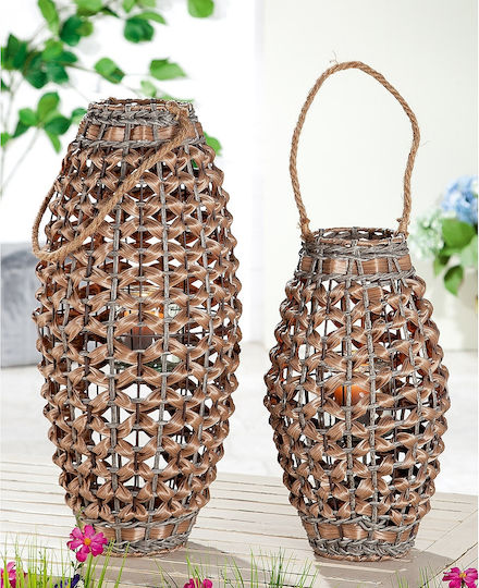 ArteLibre Tabletop Wicker Lantern Brown 57cm