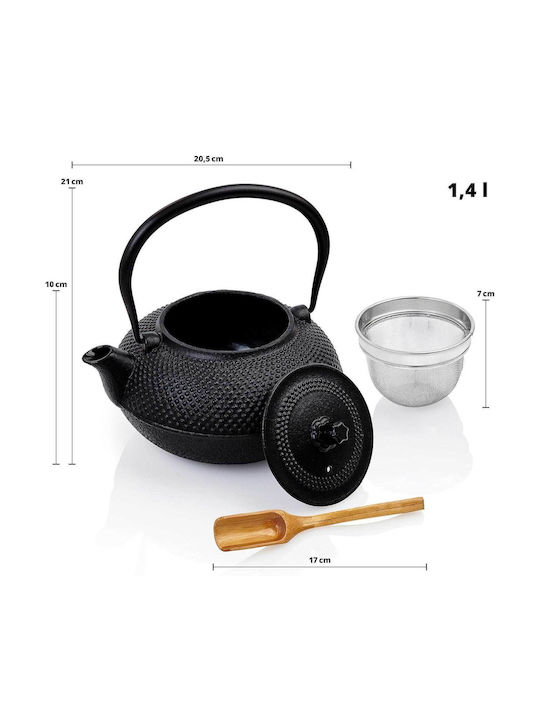 Lumaland Teekessel mit Tasse Gusseisen Schwarz 1400ml 12 Stück