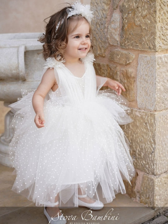 Stova Bambini Εκρού Φόρεμα Βάπτισης από Τούλι
