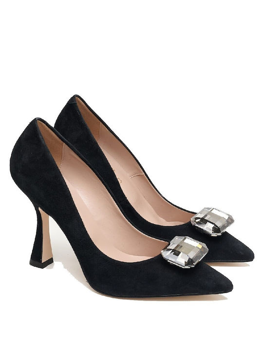 FM Suede Pointed Toe Black Heels