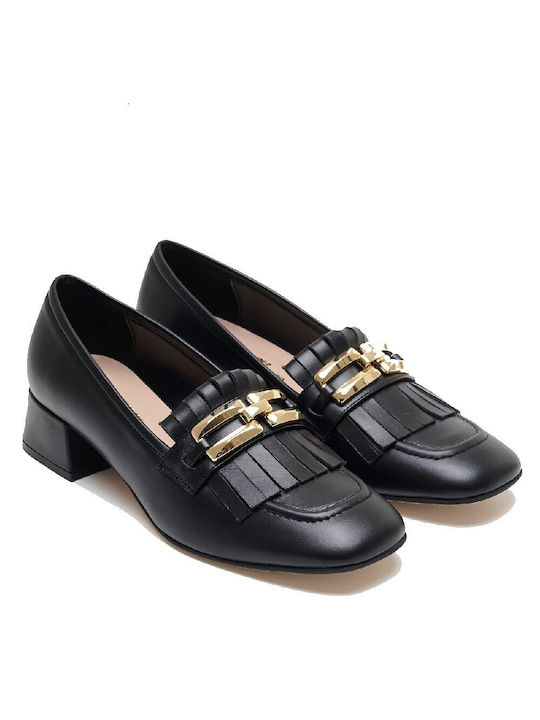 FM Leder Pumps mit Chunky flachem Absatz Schwarz