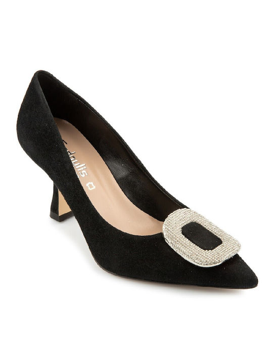 FM Suede Pointed Toe Black Heels