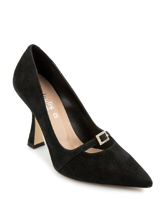 FM Suede Pointed Toe Stiletto Black High Heels