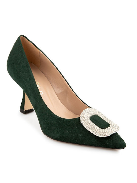 FM Suede Pointed Toe Green Heels