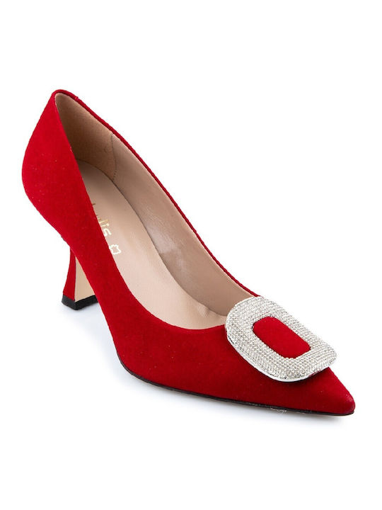 FM Suede Pointed Toe Red Heels