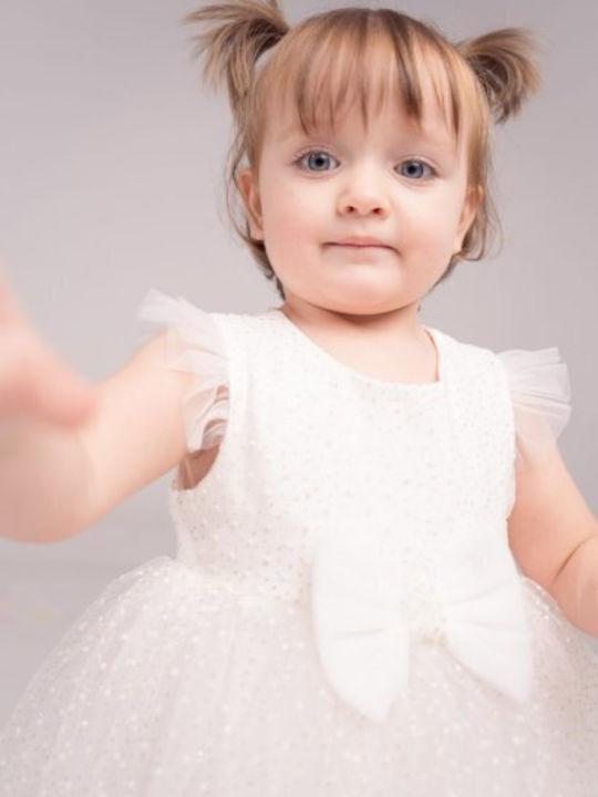 Mädchenkleid Ärmelloses Tüll Für Blumenmädchen Set aus 2 Ecru