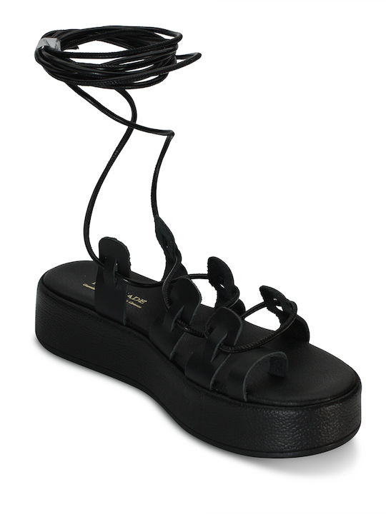 Fashion Beads Leather Women's Flat Sandals Anatomic Flatforms in Black Color