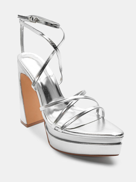 Luigi Platform Synthetic Leather Women's Sandals Silver with Low Heel