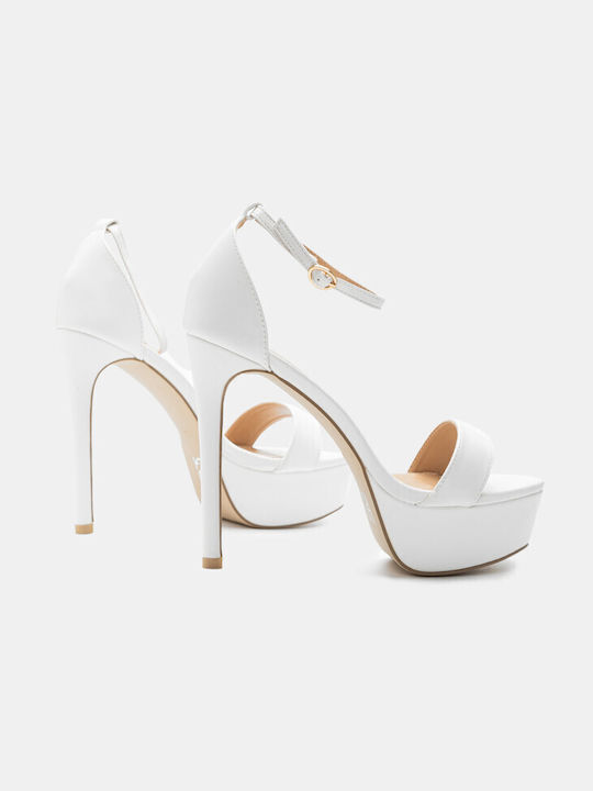 Luigi Platform Women's Sandals with Ankle Strap White with Thin Low Heel