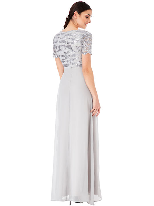 Summer Maxi Evening Dress Wrap with Lace Silver