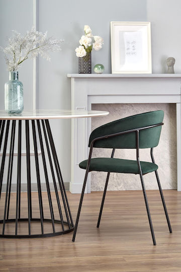 Brodway Dining Room Table Wooden White Marble Black 110x110x75cm