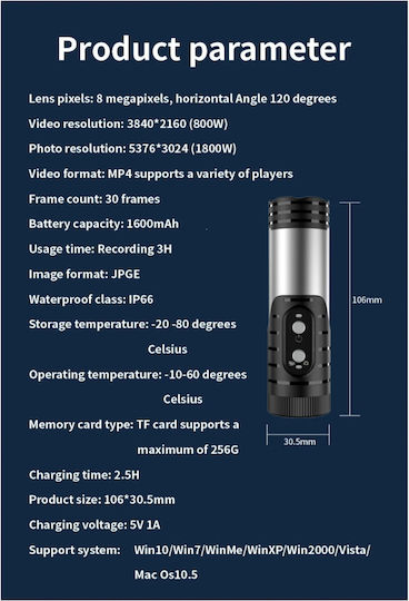 HonZen H68A 256GB Action Camera SD (480p) Υποβρύχια και Wi-Fi Μαύρη