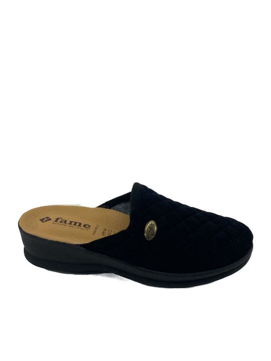 Leather Winter Women's Slippers Black