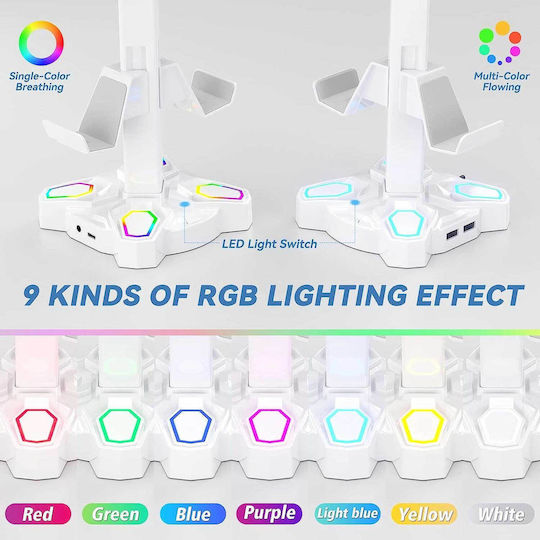 Kdd 019w Desktop Headphone Stand with USB Port White