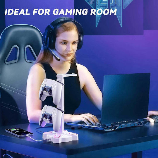 Kdd 019w Desktop Headphone Stand with USB Port White