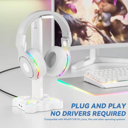 Kdd 019w Desktop Headphone Stand with USB Port White