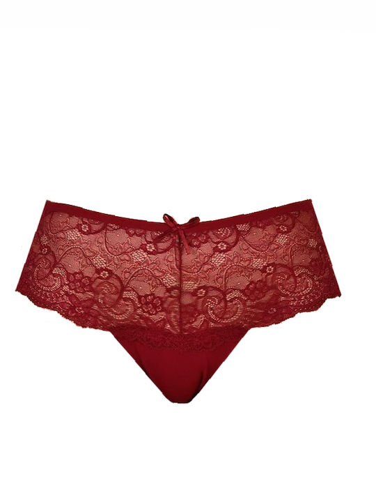 Cotton High Waist Women's String MultiPack with Lace Burgundy