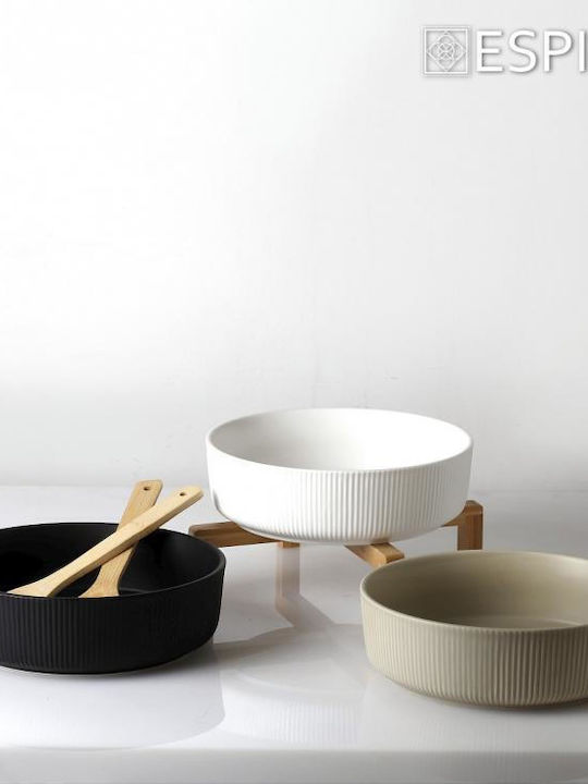 Espiel Ceramic Salad Bowl with Salad Spoons White 26.7x26.7x9.8cm