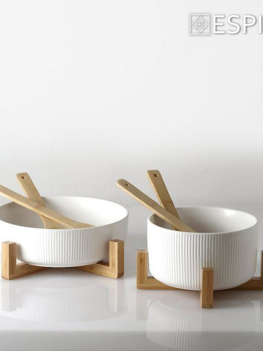 Espiel Ceramic Salad Bowl with Salad Spoons White 20x20x10cm
