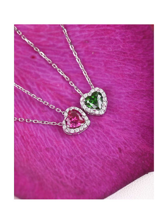 Savvidis Necklace with design Heart from White Gold 14K with Zircon