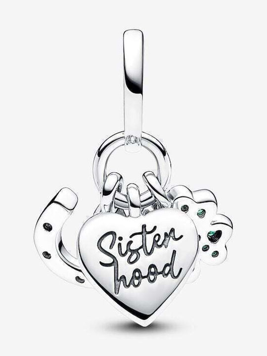 Pandora Charm Talisman Potcoavă Din Argint Cu Zircon Verde
