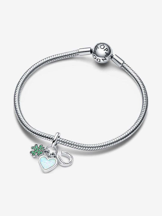 Pandora Charm Talisman Potcoavă Din Argint Cu Zircon Verde