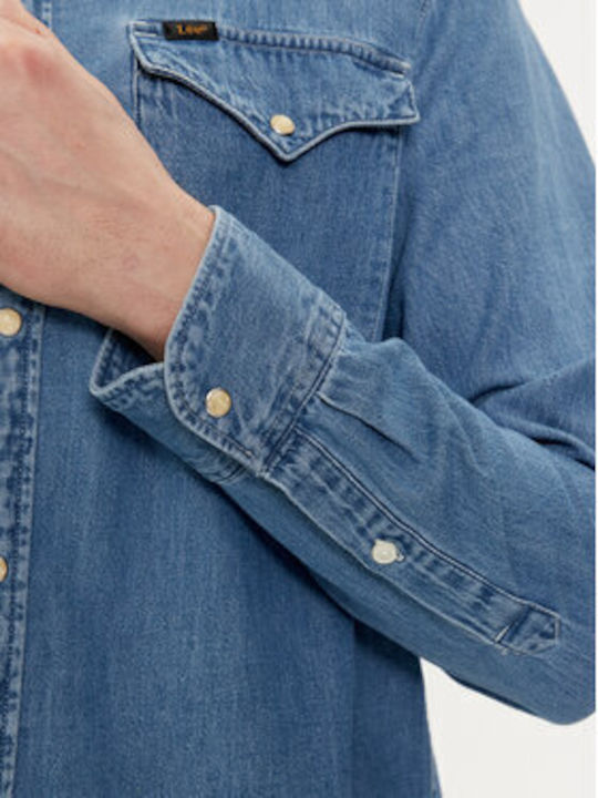Western Overshirt Long-sleeved Denim Shirt Blue