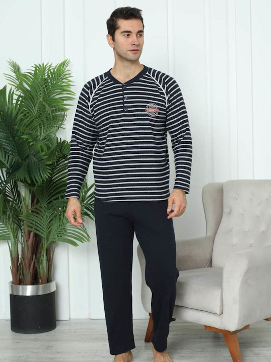 Lindros Men's Winter Cotton Pajamas Set Black