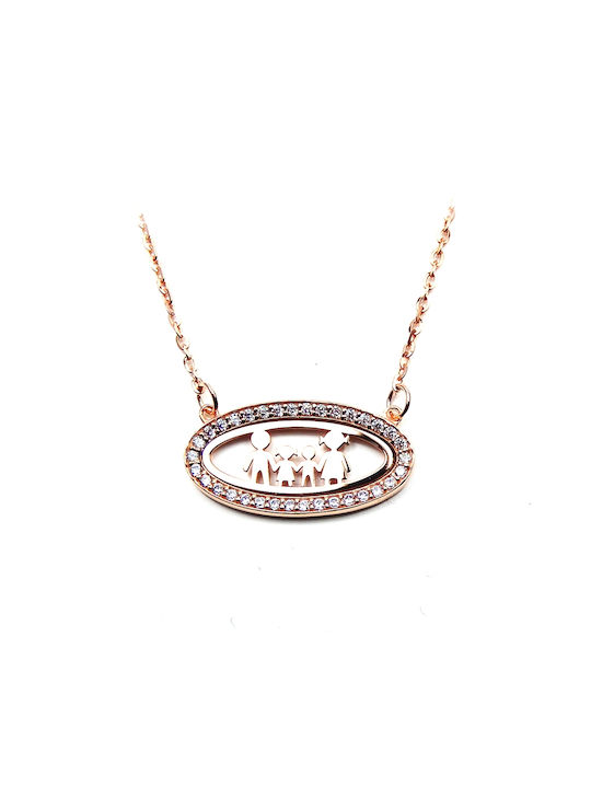 Necklace Family from Pink Gold Plated Silver with Zircon