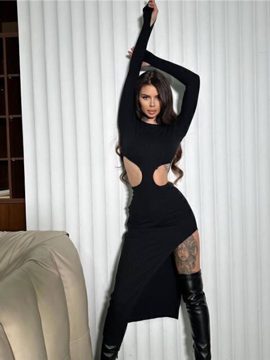 Midi Evening Dress with Tearing Black