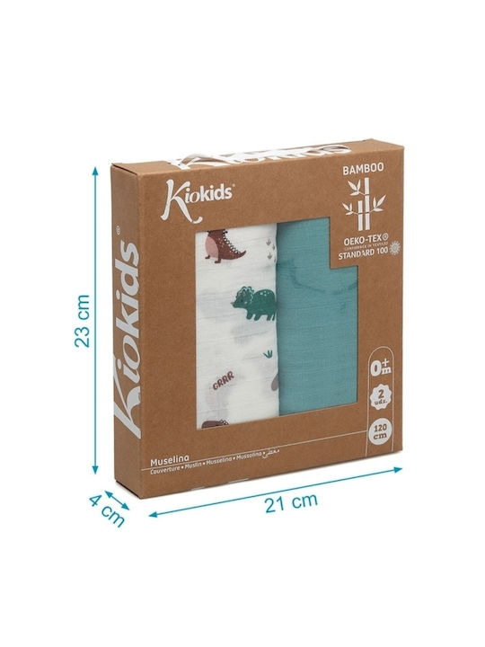 Kiokids Dinos Σελτεδάκια από Μουσελίνα Πετρόλ 120x120εκ. 2τμχ