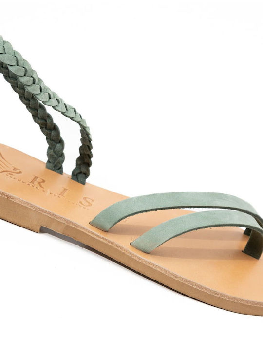 IRIS Leather Women's Flat Sandals in Green Color