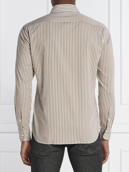 Hugo Boss Men's Shirt Long Sleeve Striped Beige