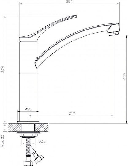 Inter Ceramic Drop-In Мивка Inox със смесител Ш65xД45см Сребрист